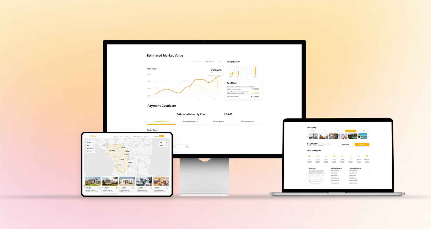 Zillow redesign across desktop, laptop and tablet